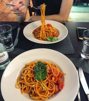 Classic tomato basil sauce pasta at Pasta and Social in Rome