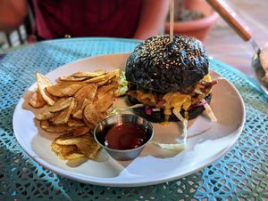 The negra hamburger at SoyGreen in San Salvador