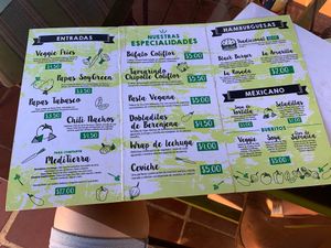 Menu is in Spanish  at SoyGreen in San Salvador
