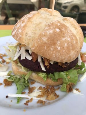 Homemade sweet potato burger   at Folha Verde in Lisbon