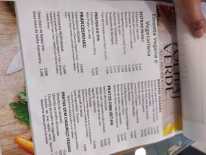 Menu at Folha Verde in Lisbon