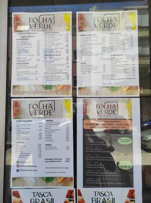 Menu at Folha Verde in Lisbon