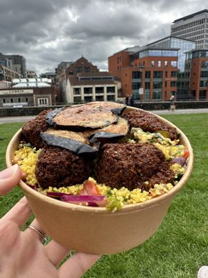 Falafel and aubergine bowl  at Eat a Pitta - Broadmead Kiosk in Bristol