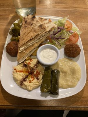 Meze platter. Only the tzatziki wasn’t vegan.   at Falafel  in Belfast