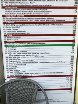 Recent listing of vegan dishes  at Meydan in Karlsruhe