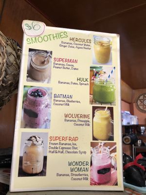 I added strawberries and spinach to the Batman.  So good    at The Shack in Saipan