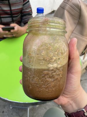 Licuado de Cacao, a cacao shake made with greens from what it seems in the picture ! Absolutely delicious!  at Hare Krishna Buffete in Monterrey