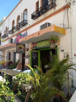 Entrance with outdoor seating at Hare Krishna Buffete in Monterrey