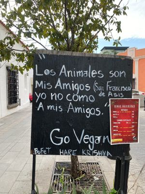 Sign outside the restaurant at Hare Krishna Buffete in Monterrey