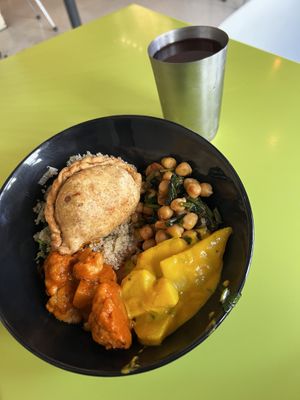 My 5 options plate  at Hare Krishna Buffete in Monterrey