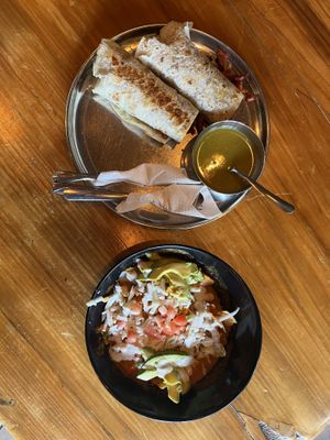 Burrito and chilaquiles  at Hare Krishna Buffete in Monterrey