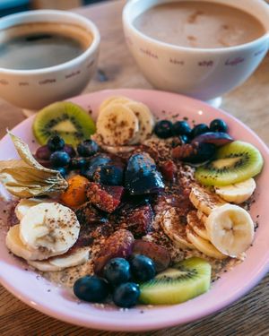 Oat porridge with lots of fresh fruit. at Pano in Garmisch Partenkirchen