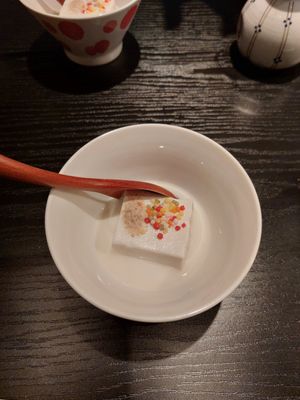 Tofu in warm soy milk at Mamehachi in Kyoto