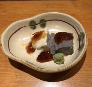 Specialty tofus (part of vegetarian degustation ) at Mamehachi in Kyoto