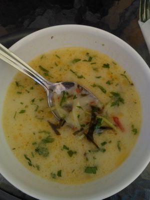 super delicious coconut soup with seaweed, zuchini and carrots at BIOFresh in Timisoara