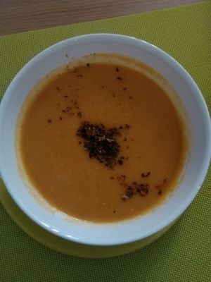Excellent red lentil cream soup at BIOFresh in Timisoara