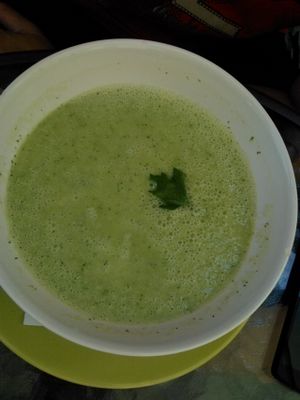 Raw avocado soup. It has some garlic and it's really delicios. at BIOFresh in Timisoara