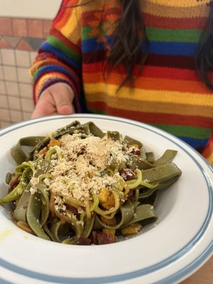 Pasta with pesto and dried tomatoes.   at BIOFresh in Timisoara