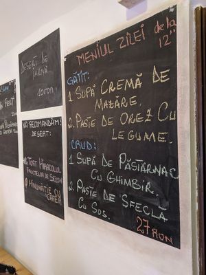 The menu of the day.
Cooked: pea soup & rice pasta with vegetables.
OR
Raw: parsnip soup & beet root pasta with sauce. at BIOFresh in Timisoara