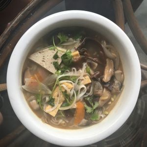 vegan Pho with mushroom and tofu  at Karma Waters in Hoi An