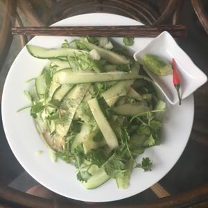 cucumber, coriander salad, delicious salad dressing  at Karma Waters in Hoi An