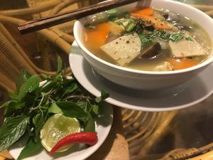 Awesome vegan pho! at Karma Waters in Hoi An