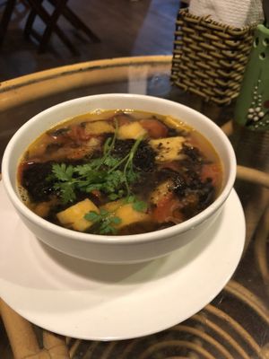 Seaweed soup with tofu and tomatoes at Karma Waters in Hoi An