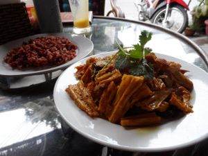 Mushroom & tofu with brown rice at Karma Waters in Hoi An