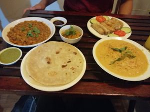 Spring rolls, curry and mac and cheeae at Karma Waters in Hoi An