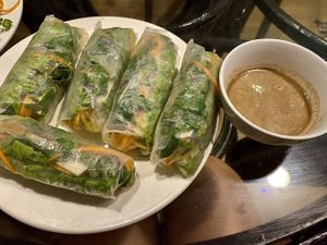 Fresh spring rolls with yummy sauce at Karma Waters in Hoi An