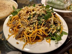 Salad with rice cracker and mook meat at Karma Waters in Hoi An