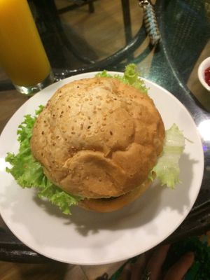 Tofu mushroom burger  at Karma Waters in Hoi An