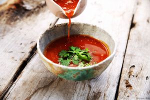 Moroccan soup with broad bean, celery, green beans and tomatoes / vegan at Cafe Kulturalna in Warsaw
