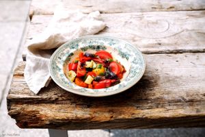 Roasted vegetables with fresh tomato, free range egg and zaa’tar seasoning / vegetarian at Cafe Kulturalna in Warsaw