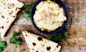 Houmouss with warm tortilla. at Cafe Kulturalna in Warsaw