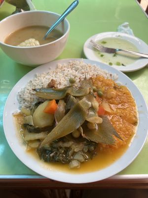 Sorry I already ate the little side salad thing before I remembered to take a photo. But this was absolutely amazing! I loved it!   at Comedor Vegetariano in Huaraz