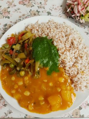 main dishe at Comedor Vegetariano in Huaraz