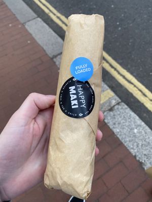 Fully Loaded sushi burrito  at Happy Maki in Brighton