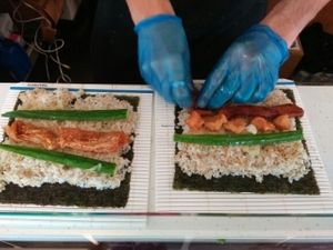 Rolling the sushi at Happy Maki in Brighton