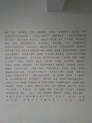 inside wall at Happy Maki in Brighton