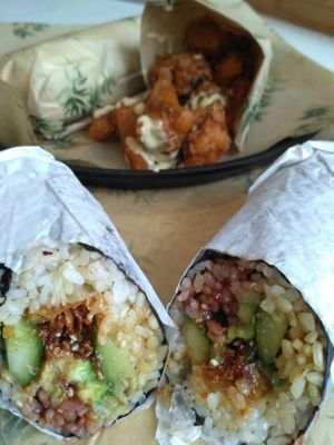 Hoisin Duck Sushi and Cauliflower Poppers at Happy Maki in Brighton