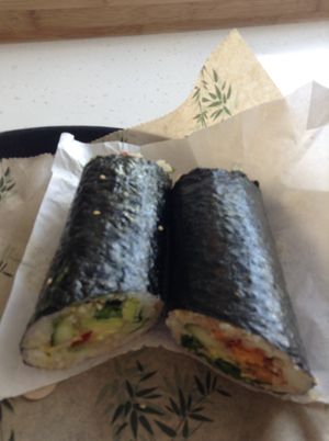 This is my Gluten Free Avocado Kiss Sushi. I Tasted so good. at Happy Maki in Brighton