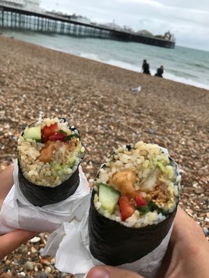 Fake-chicken burrito at Happy Maki in Brighton