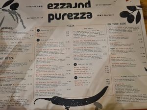 Menu at Purezza in Brighton
