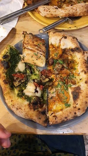 Pesto, meat feat & chilli Jack calzone. at Purezza in Brighton