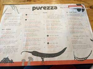 Main menu at Purezza in Brighton