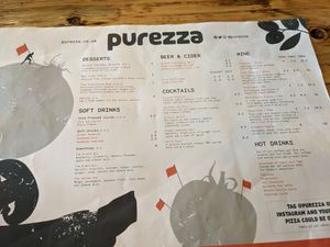 Desserts and drinks menu at Purezza in Brighton