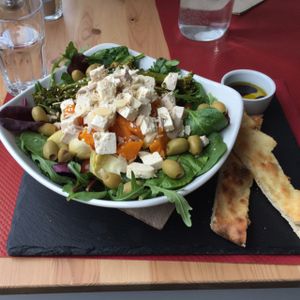 Tofu, butternut squash, artichoke salad with warm breadsticks -from 2016 March, please check updated menu to see if this is still available or not at Purezza in Brighton
