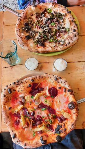 Pesto and garlic dipping sauces at Purezza in Brighton