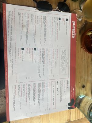 Menu  at Purezza in Brighton